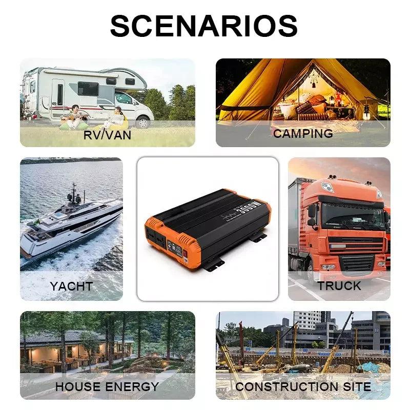 FCHAO 6000W Pure Sine Wave Inverter, 12/24/48V to 220V Converter, AU Socket, LCD Display & Remote Control,for Home, Camping, RV