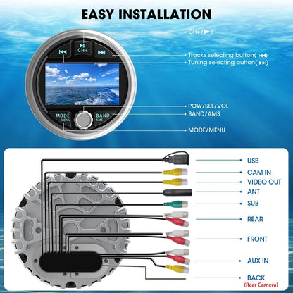 Boat Radio MP5 Marine Source Media Player AM FM RDS Receiver MP3 Stereo MP4 Video Play Bluetooth for ATV UTV SPA RZR Open Cut Off-Grid