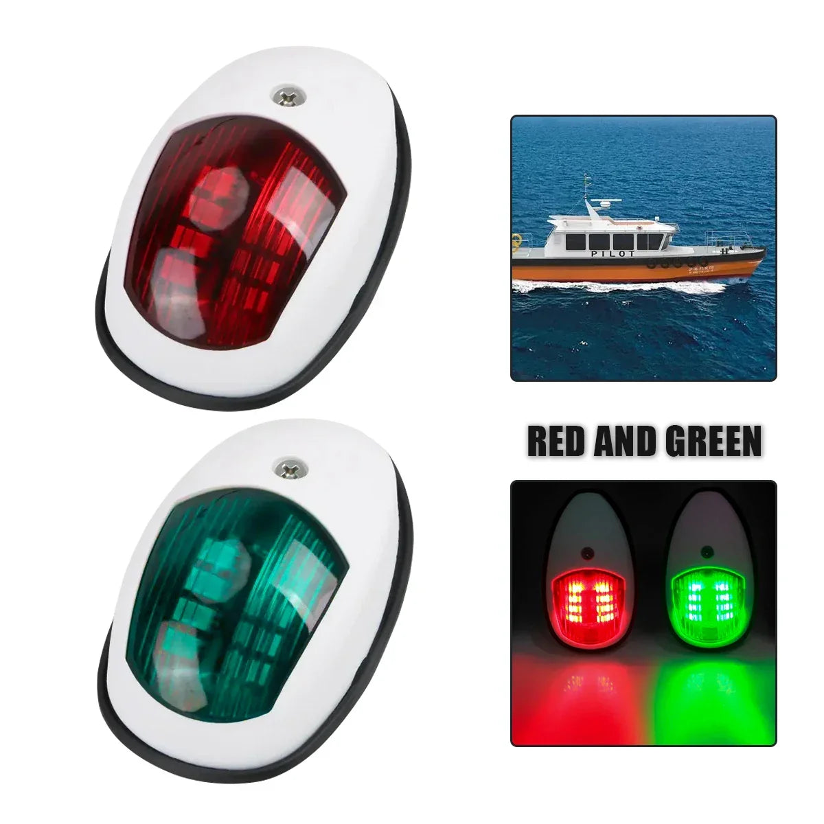 Black/White For Yacht Navigation Light Waterproof LED Marine Sounding Light Navigation Light Red and Green Marine Light 12V 24V