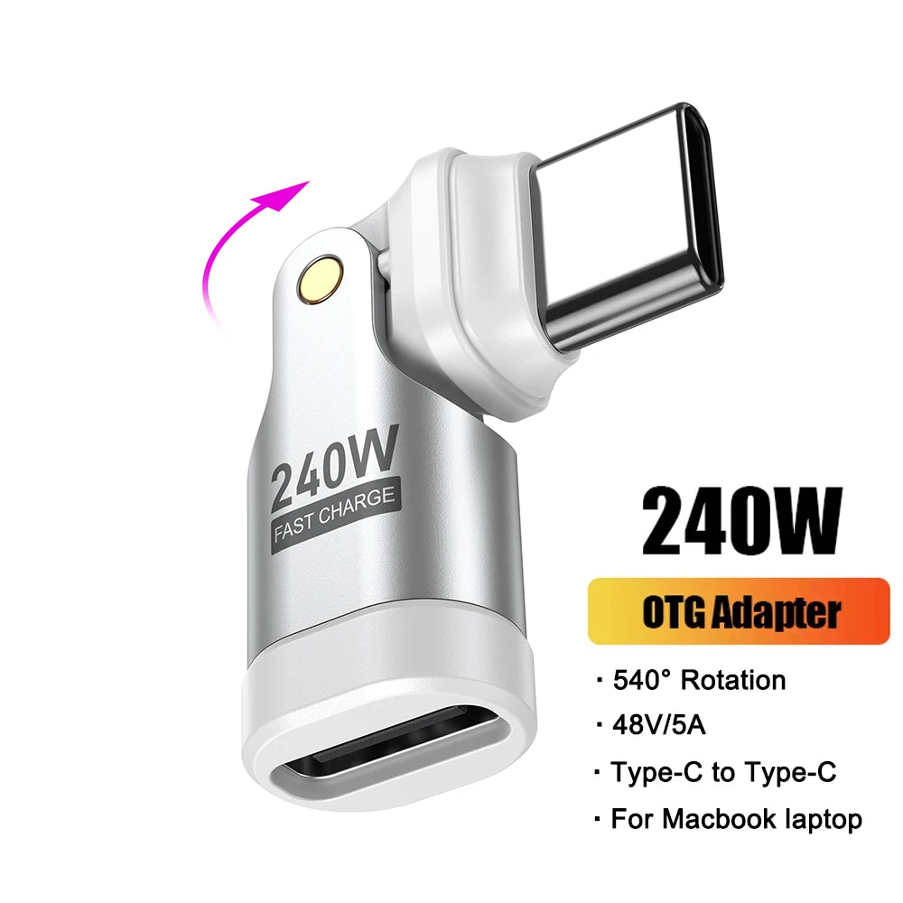 AUFU PD240W OTG USB C to Type C Adapter 540 Rotation Type-C Male to Female Converter for Macbook Xiaomi Samsung OTG Connector