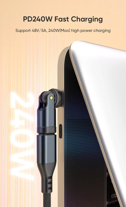 AUFU PD240W OTG USB C to Type C Adapter 540 Rotation Type-C Male to Female Converter for Macbook Xiaomi Samsung OTG Connector Open Cut Off-Grid