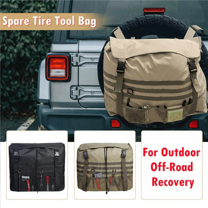 Black Khaki Large Capacity Outdoors Spare Tire Tool Storage Bag Trash Bag SUV Trunk Organizer for Outdoor Off-Road Recovery Gear Open Cut Off-Grid