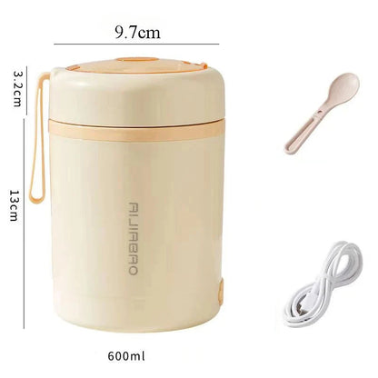600ML USB Electric Heating Lunch Box Portable Picnic Milk Drink  Food Heater Stainless Steel Food Warmer Container 5V 12V 24V Open Cut Off-Grid