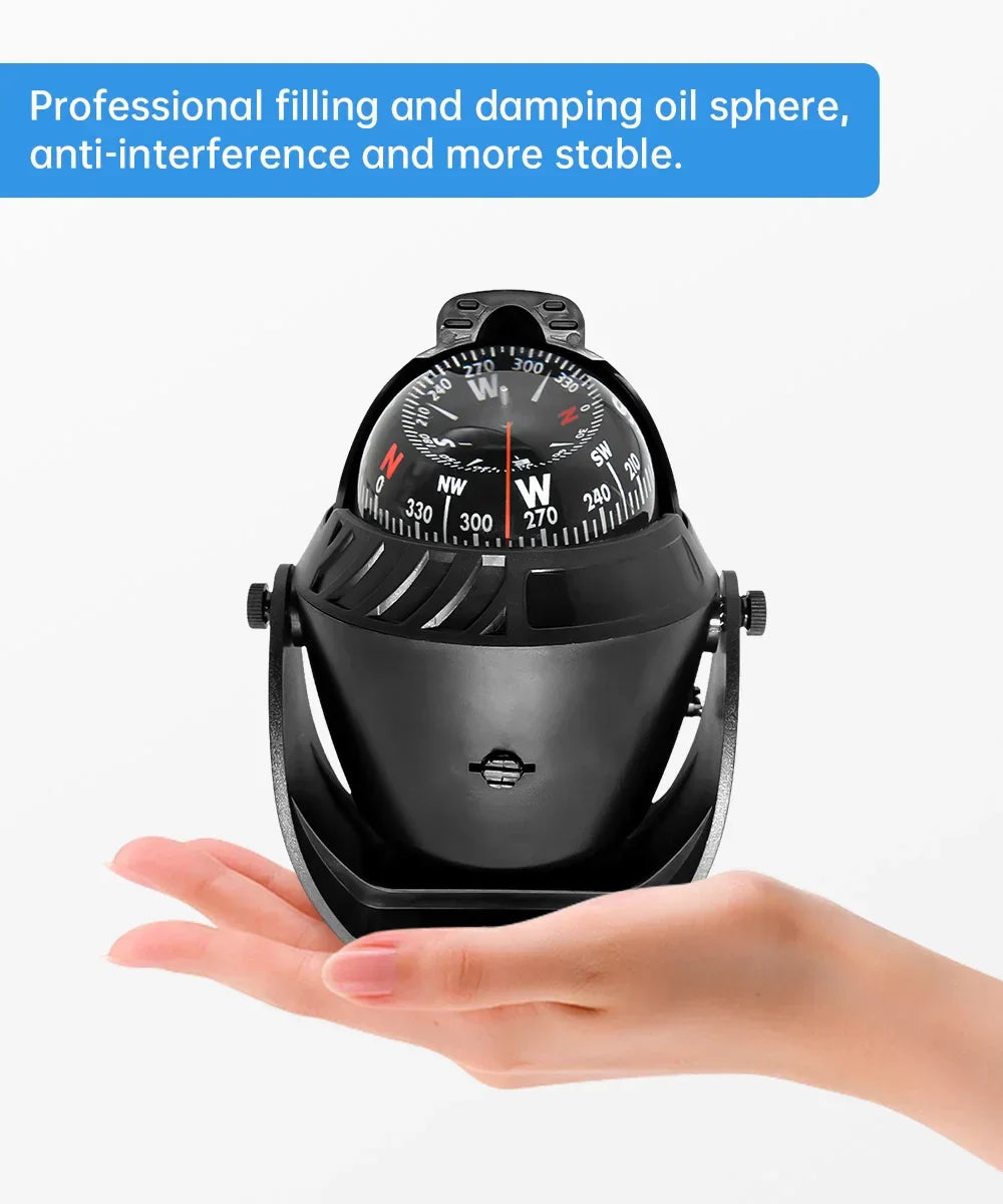 Marine Navigation Compass Black With Electronic LED Light Electronic Sea Pivoting Marine Compass For Marine Boat 12V