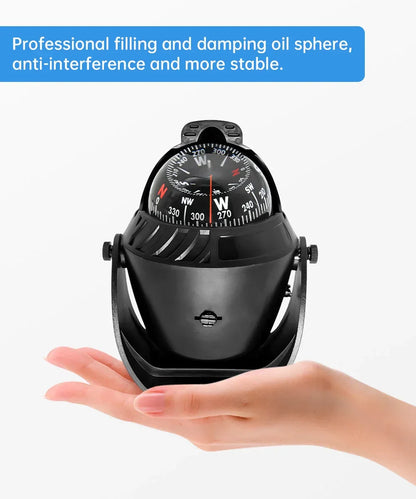 Marine Navigation Compass Black With Electronic LED Light Electronic Sea Pivoting Marine Compass For Marine Boat 12V