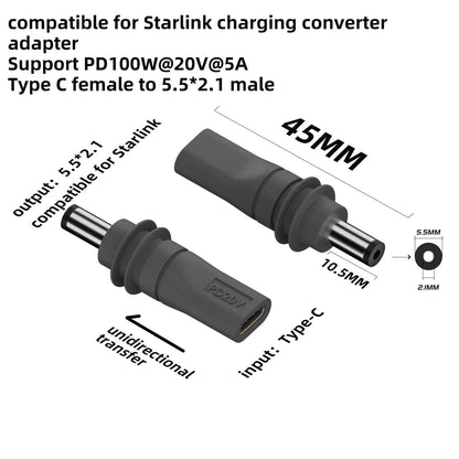 C to DC/D to D Power Adapter for Starlink Mini PD100W USB C Female to DC5521 Male Connector Charge Barrel Jack Power Adapter Open Cut Off-Grid