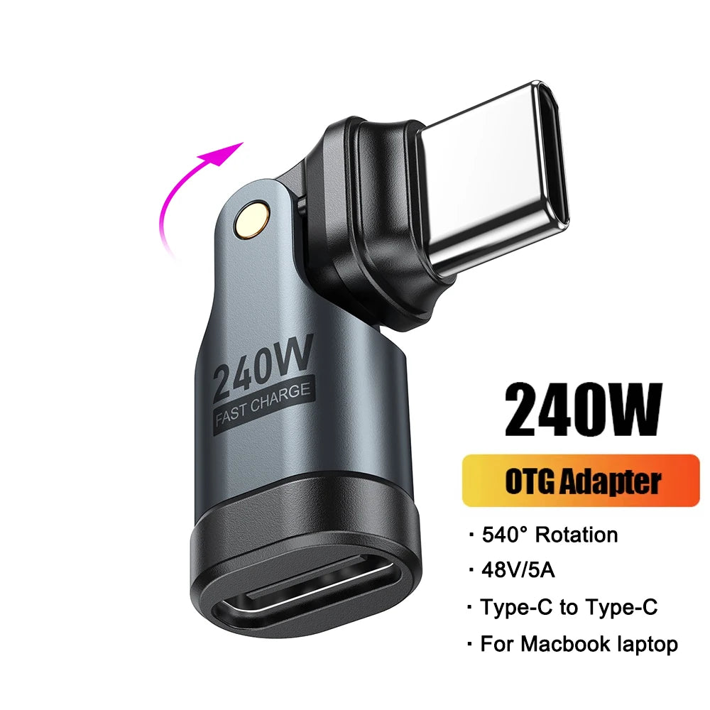AUFU PD240W OTG USB C to Type C Adapter 540 Rotation Type-C Male to Female Converter for Macbook Xiaomi Samsung OTG Connector