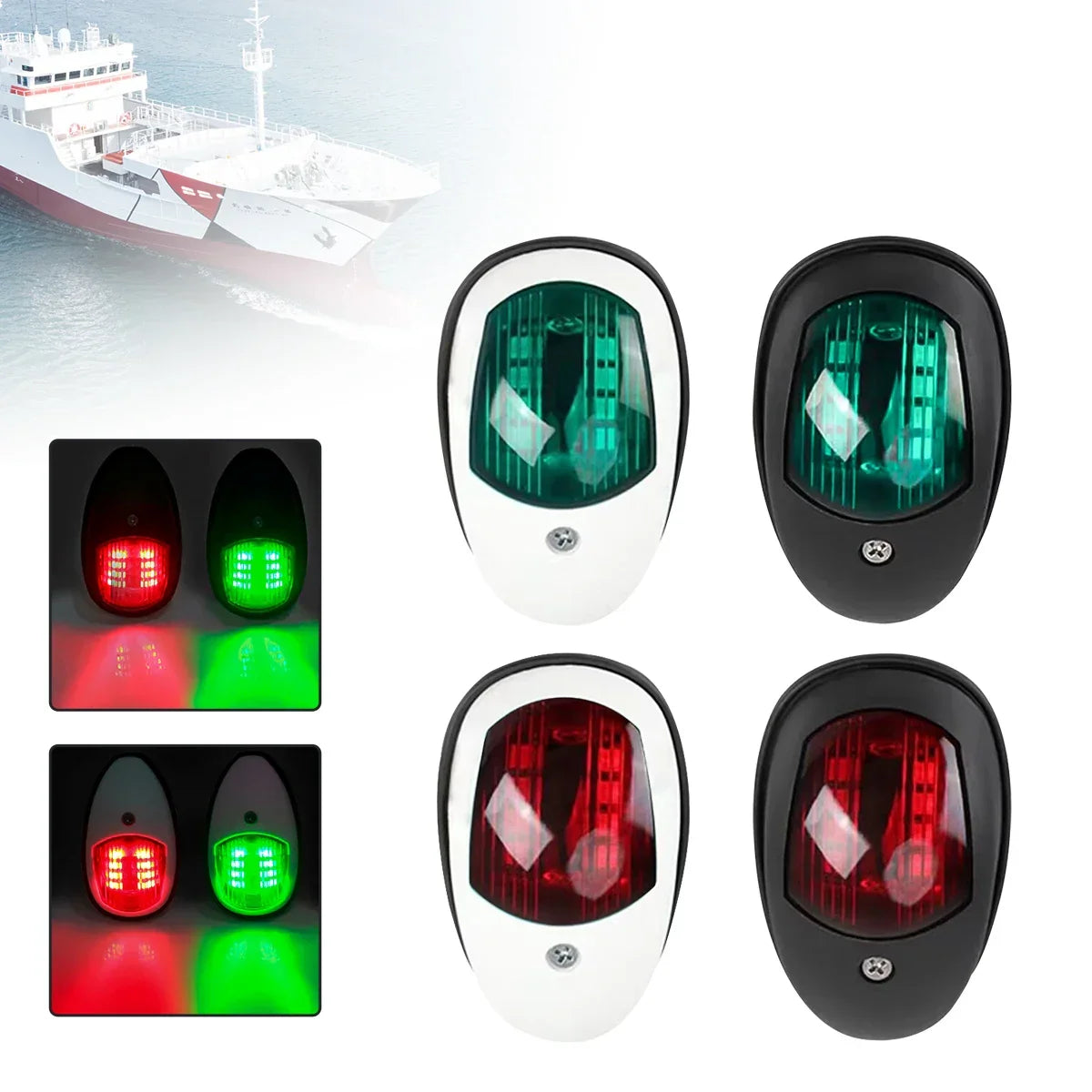Black/White For Yacht Navigation Light Waterproof LED Marine Sounding Light Navigation Light Red and Green Marine Light 12V 24V