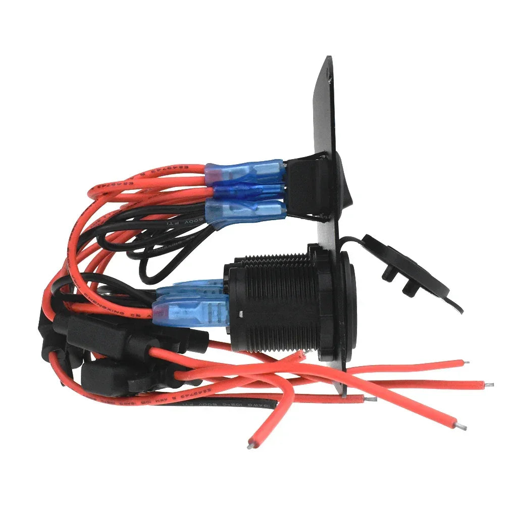 Boat Switch Panel Car Switch Panel Waterproof Digital Voltmeter Dual USB Port 12V Outlet Combination Marine LED Rocker 5 Gang