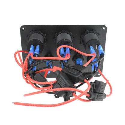 Boat Switch Panel Car Switch Panel Waterproof Digital Voltmeter Dual USB Port 12V Outlet Combination Marine LED Rocker 5 Gang