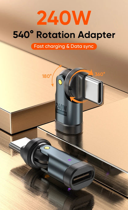 AUFU PD240W OTG USB C to Type C Adapter 540 Rotation Type-C Male to Female Converter for Macbook Xiaomi Samsung OTG Connector Open Cut Off-Grid