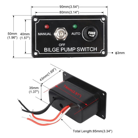 3 Positions Marine Bilge Pump Switch Panel DC 12V With Fuse LED for Yacht Camper Truck Boat RV