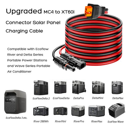 3m/1.5m 12AWG XT60i to Solar Cable for EcoFlow River 2 Pro Max Delta 2 3 Pro Max Wave 2 3 etc. Portable Power Stations.