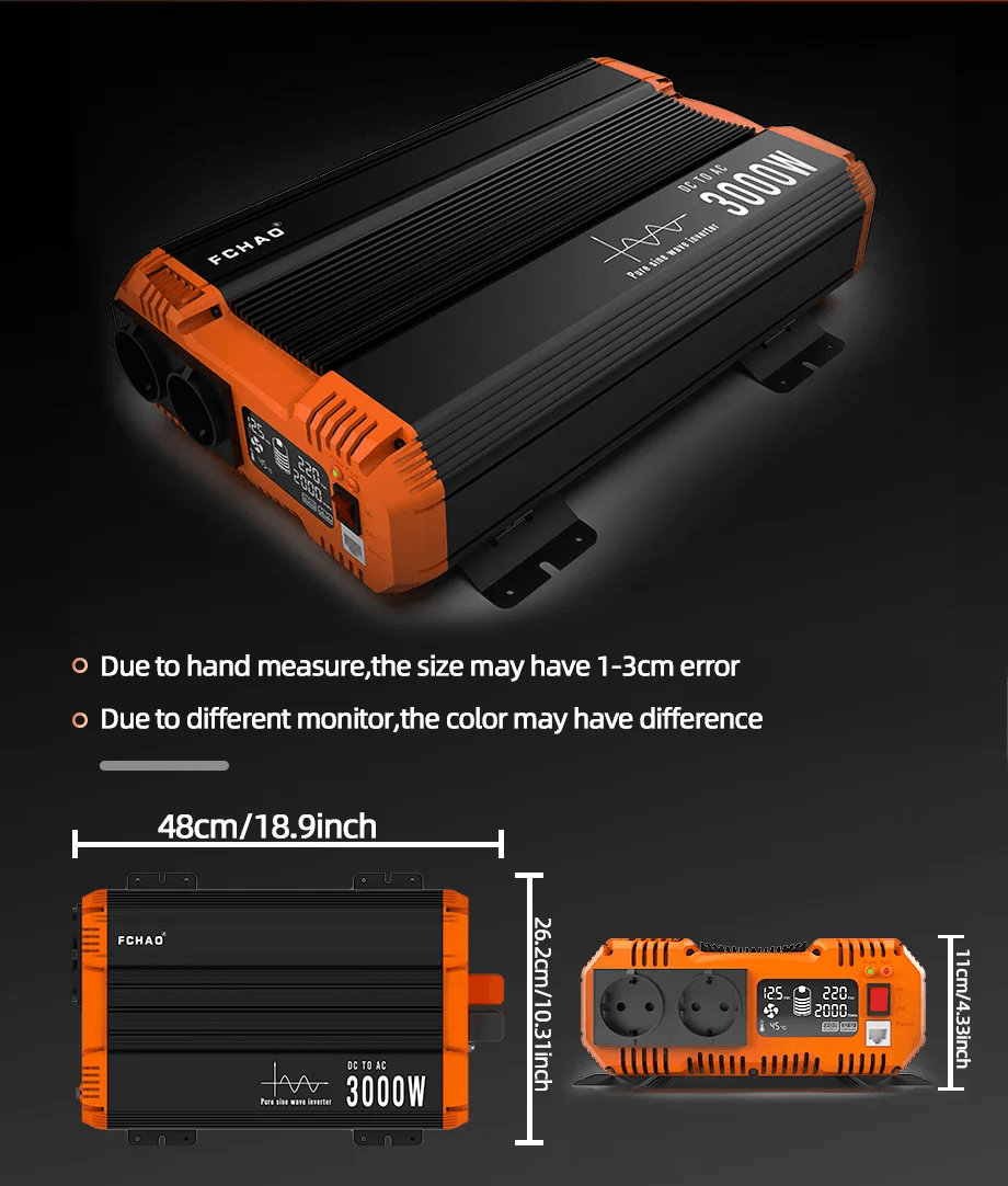 FCHAO 6000W Pure Sine Wave Inverter, 12/24/48V to 220V Converter, AU Socket, LCD Display & Remote Control,for Home, Camping, RV