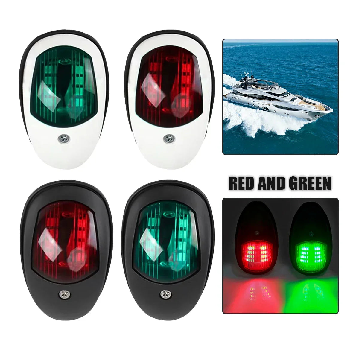 Black/White For Yacht Navigation Light Waterproof LED Marine Sounding Light Navigation Light Red and Green Marine Light 12V 24V