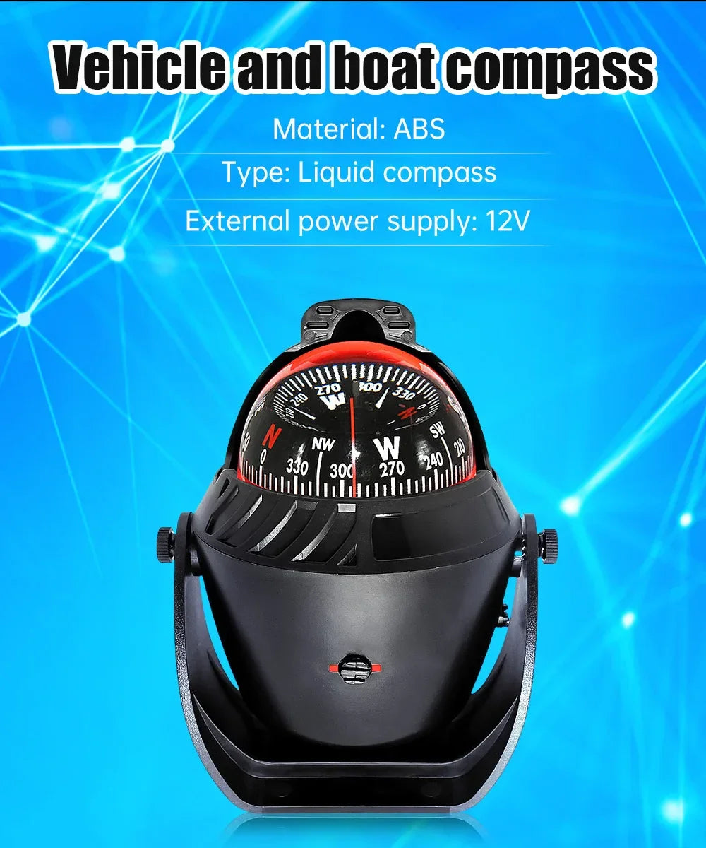 Marine Navigation Compass Black With Electronic LED Light Electronic Sea Pivoting Marine Compass For Marine Boat 12V