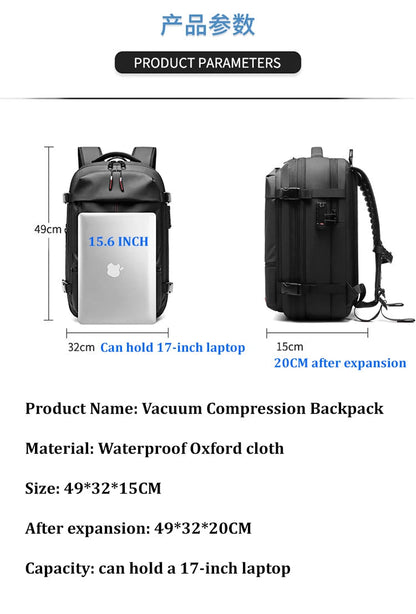 Travel Men 17 inch Laptop Backpack vacuum compression Backpack Business Large Capacity school Backpack expand outdoor backpack Open Cut Off-Grid