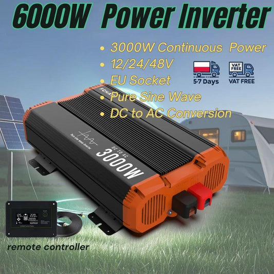 FCHAO 6000W Pure Sine Wave Inverter, 12/24/48V to 220V Converter, AU Socket, LCD Display & Remote Control,for Home, Camping, RV