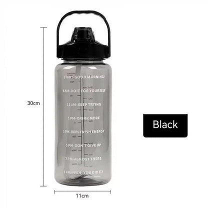 Large Capacity Plastic Straw Portable Sports Straw Water Bottle With Time Marker 2L Large Capacity Cup，Water Jug With Handle Open Cut Off-Grid