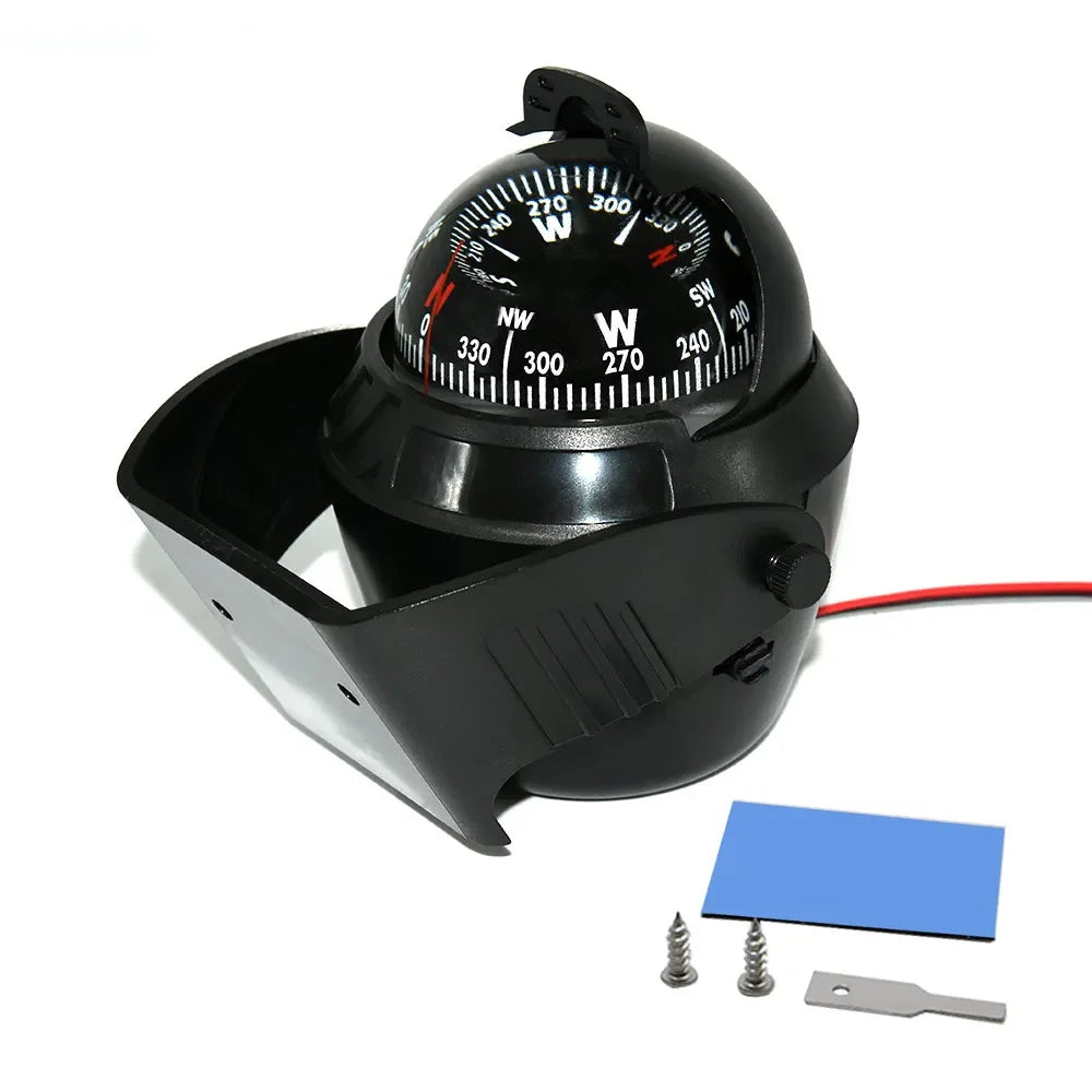 Marine Navigation Compass Black With Electronic LED Light Electronic Sea Pivoting Marine Compass For Marine Boat 12V