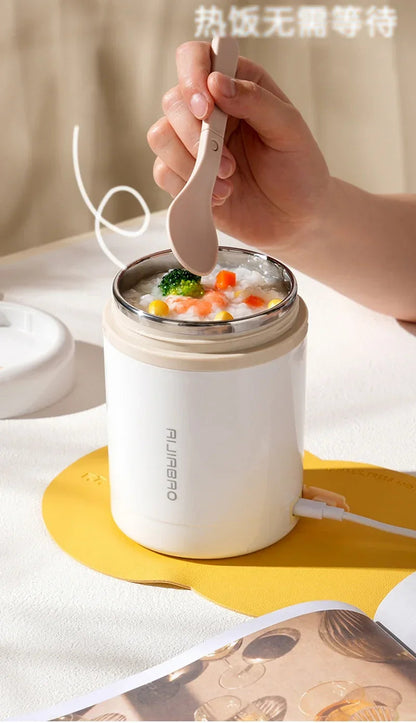 600ML USB Electric Heating Lunch Box Portable Picnic Milk Drink  Food Heater Stainless Steel Food Warmer Container 5V 12V 24V Open Cut Off-Grid