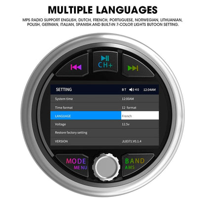 Boat Radio MP5 Marine Source Media Player AM FM RDS Receiver MP3 Stereo MP4 Video Play Bluetooth for ATV UTV SPA RZR Open Cut Off-Grid