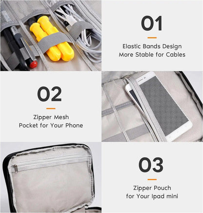 Cable Storage Bag Waterproof Digital Electronic Organizer Portable USB Data Line Charger Plug Storage Bag Travel Cable Organizer Open Cut Off-Grid