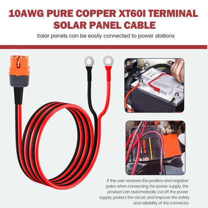 XT60i to O Ring Terminal Cable 10 AWG XT60i Female to O Ring Connector XT60i-F Extension Cable for Power Solar Open Cut Off-Grid
