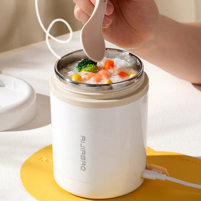 600ML USB Electric Heating Lunch Box Portable Picnic Milk Drink  Food Heater Stainless Steel Food Warmer Container 5V 12V 24V Open Cut Off-Grid