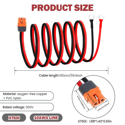 XT60i to O Ring Terminal Cable 10 AWG XT60i Female to O Ring Connector XT60i-F Extension Cable for Power Solar Open Cut Off-Grid