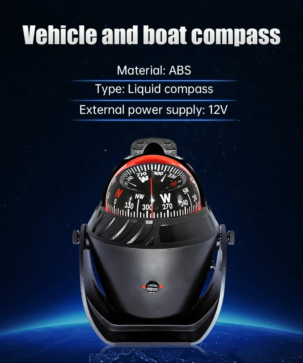 Marine Navigation Compass Black With Electronic LED Light Electronic Sea Pivoting Marine Compass For Marine Boat 12V