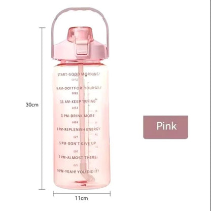 Large Capacity Plastic Straw Portable Sports Straw Water Bottle With Time Marker 2L Large Capacity Cup，Water Jug With Handle Open Cut Off-Grid