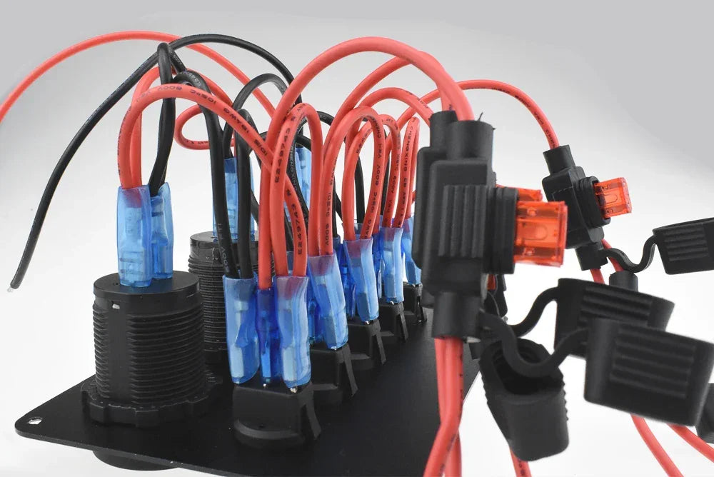 Boat Switch Panel Car Switch Panel Waterproof Digital Voltmeter Dual USB Port 12V Outlet Combination Marine LED Rocker 5 Gang