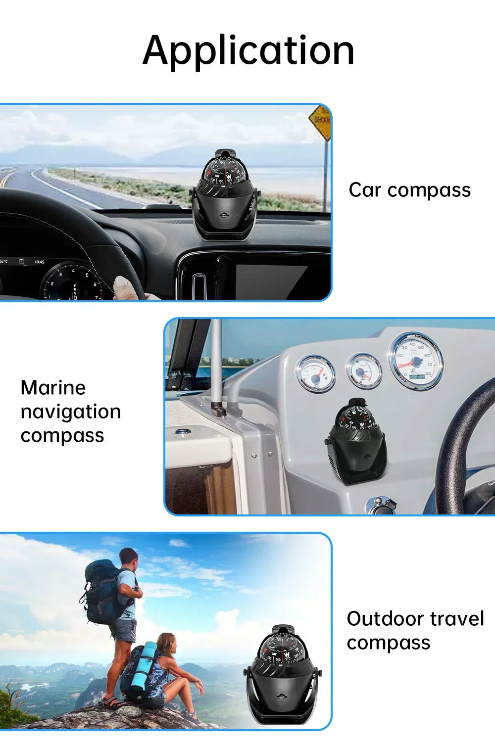 Marine Navigation Compass Black With Electronic LED Light Electronic Sea Pivoting Marine Compass For Marine Boat 12V