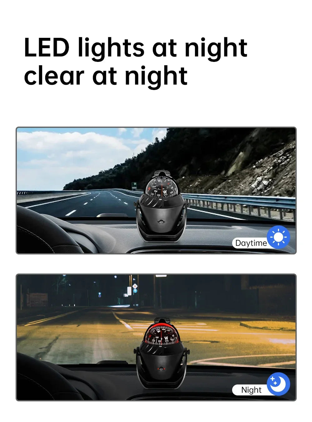 Marine Navigation Compass Black With Electronic LED Light Electronic Sea Pivoting Marine Compass For Marine Boat 12V