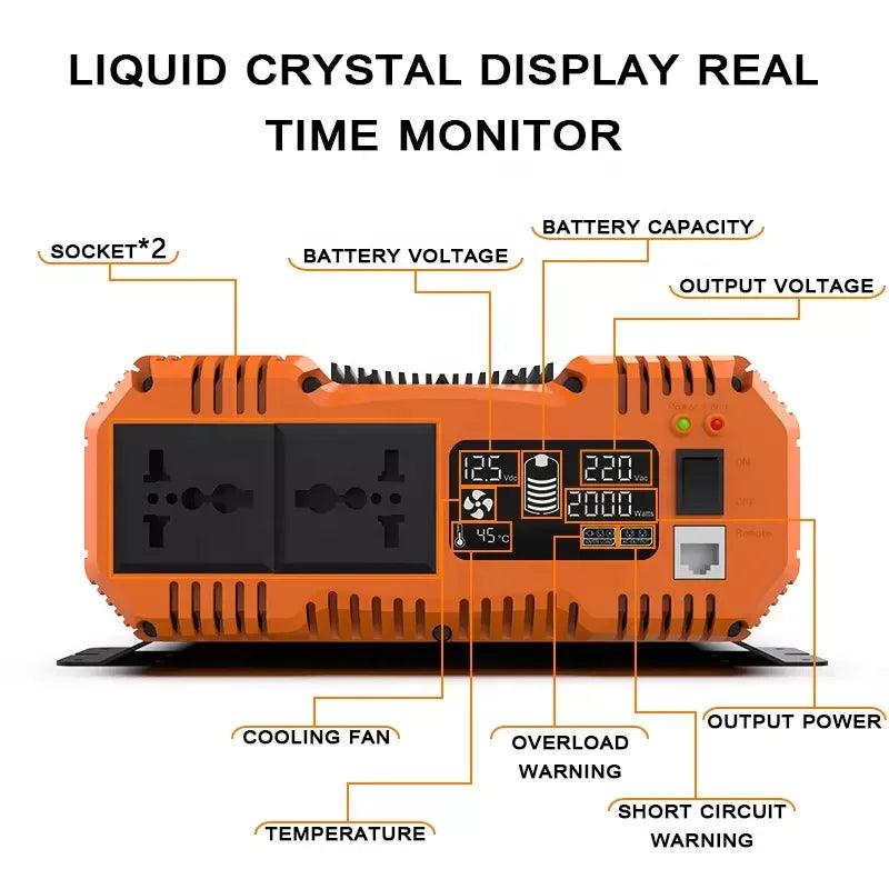 FCHAO 6000W Pure Sine Wave Inverter, 12/24/48V to 220V Converter, AU Socket, LCD Display & Remote Control,for Home, Camping, RV