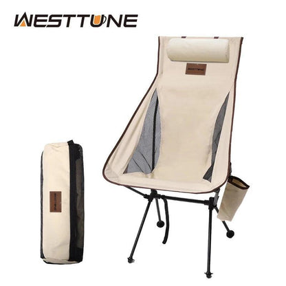 WESTTUNE Portable Folding Camping Chair with Headrest Lightweight Tourist Chairs Aluminum Alloy Fishing Chair Outdoor Furniture Open Cut Off-Grid