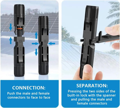 Y&H 2 Pairs Male＆Female Waterproof Plug PV Cable Connector for Solar Inverter Panels PV Systems and Wire Connection Open Cut Off-Grid