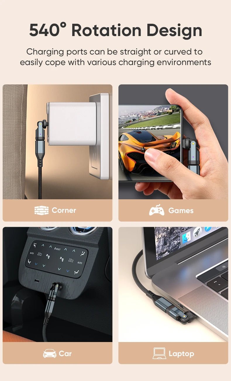 AUFU PD240W OTG USB C to Type C Adapter 540 Rotation Type-C Male to Female Converter for Macbook Xiaomi Samsung OTG Connector Starlink Cables & Adaptors