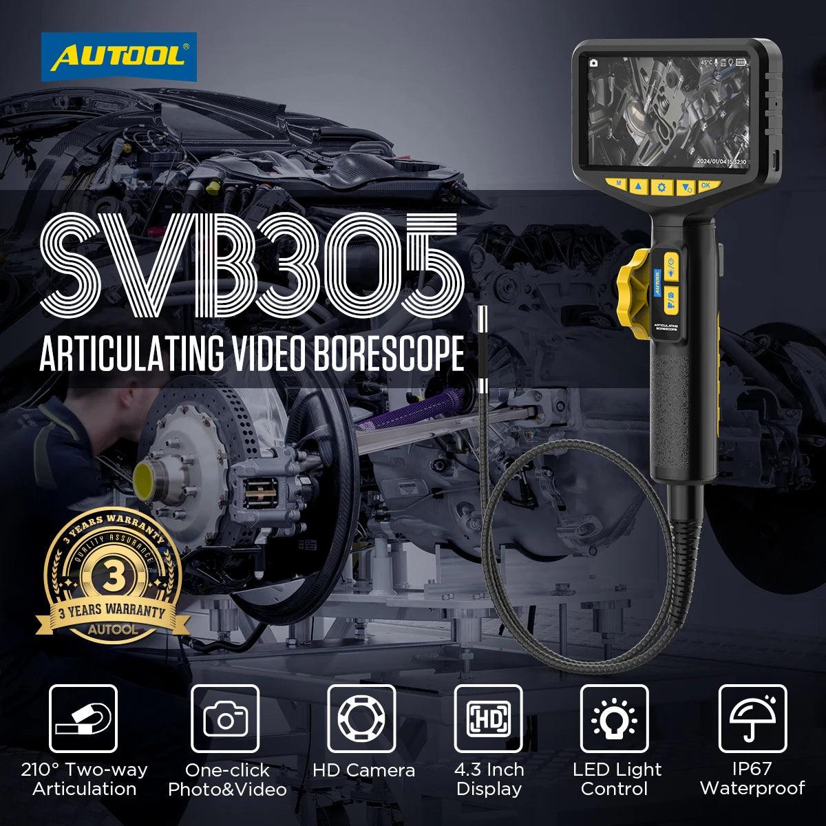 AUTOOL SVB305 720 HD Automotive Industrial Endoscope with Light Autofocus Endoscope Inspection Camera Lens for IMG & Video Inspection Camera