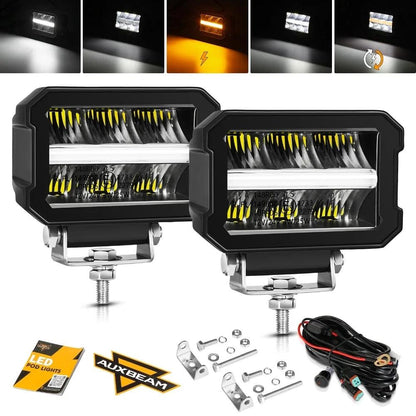 AUXBEAM 4.5 inch LED Work Light 120W 13920LM Light Pod with WHITE DRL & AMBER TURN SIGNAL Offroad Driving Fog Lamp - LED Work Lamps - Auxbeam
