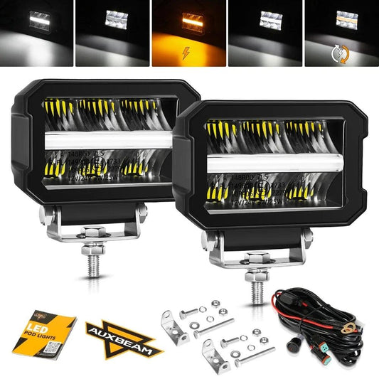 AUXBEAM 4.5 inch LED Work Light 120W 13920LM Light Pod with WHITE DRL & AMBER TURN SIGNAL Offroad Driving Fog Lamp - LED Work Lamps - Auxbeam