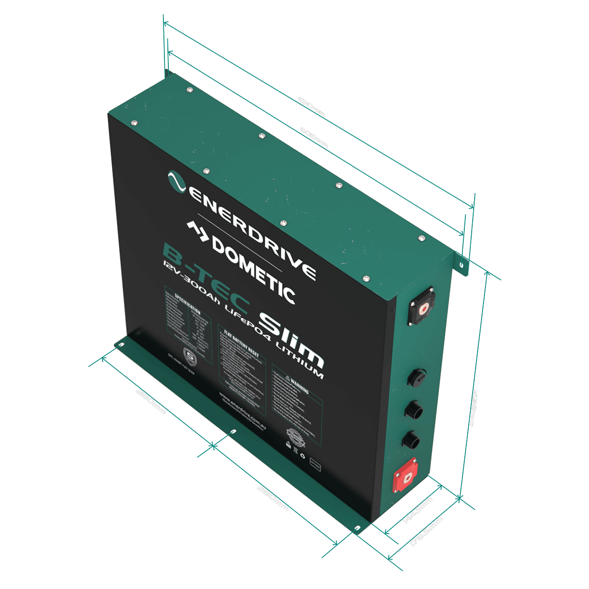 B-TEC 300amp / 12v LiFePO4 BT Slim Metal Case Battery 12v Bluetooth Lithium