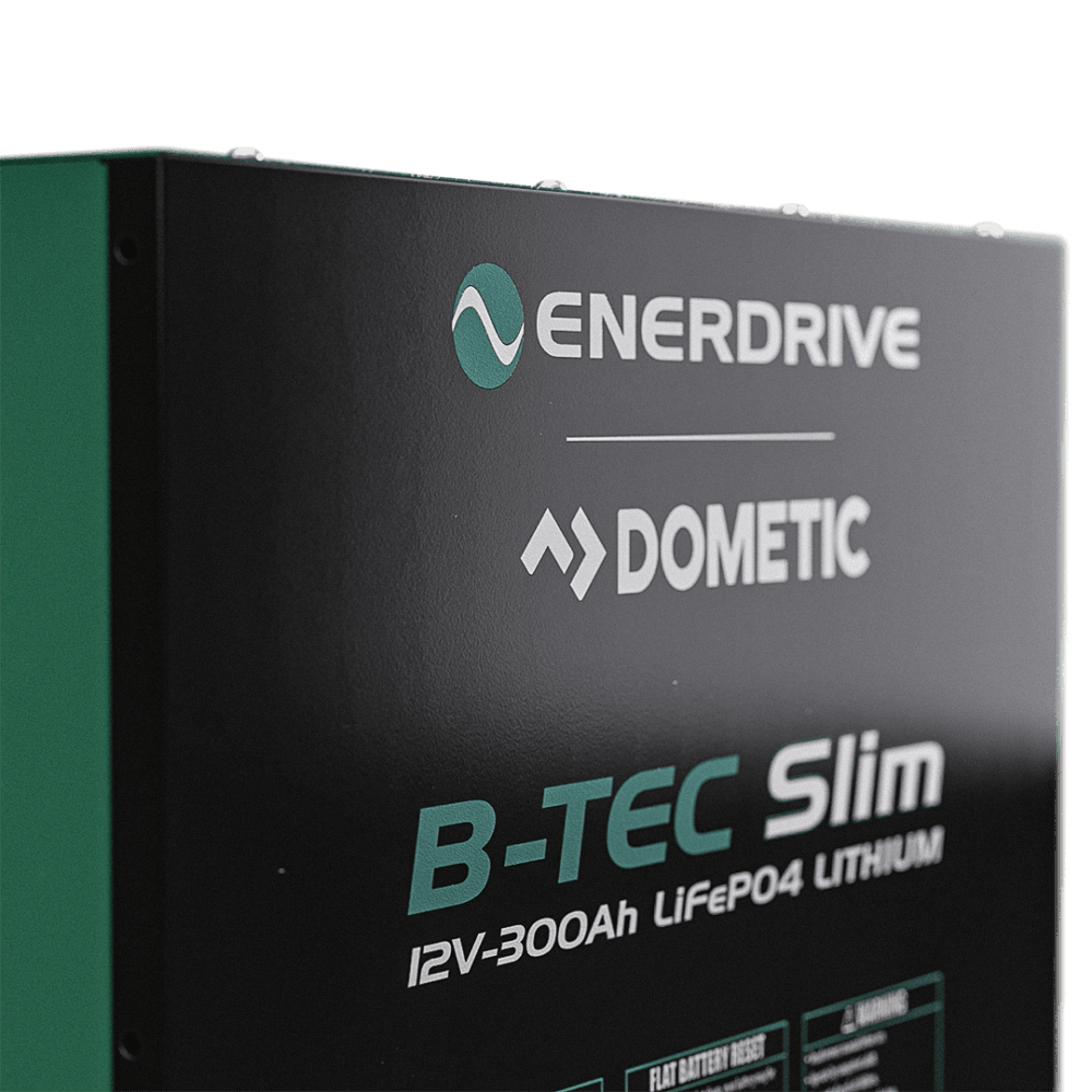 B-TEC 300amp / 12v LiFePO4 BT Slim Metal Case Battery 12v Bluetooth Lithium