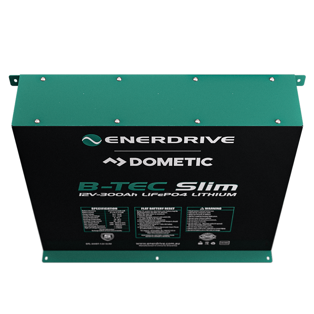 B-TEC 300amp / 12v LiFePO4 BT Slim Metal Case Battery 12v Bluetooth Lithium