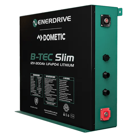 B-TEC 300amp / 12v LiFePO4 BT Slim Metal Case Battery 12v Bluetooth Lithium