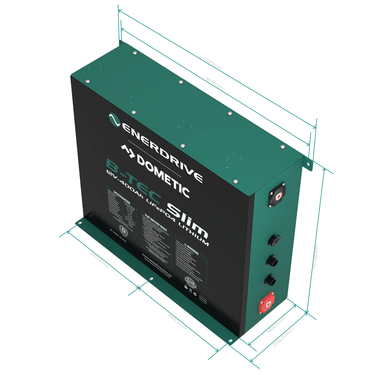 B-TEC 400amp / 12v LiFePO4 BT Slim Metal Case Battery 12v Bluetooth Lithium