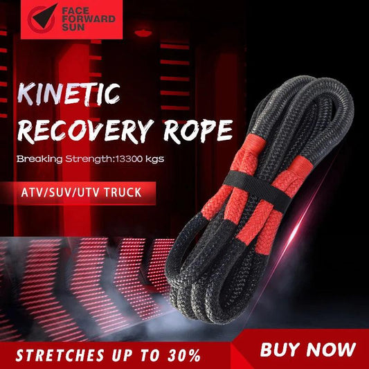 Black 3/4"*20ft Kinetic Rope,19mm*6m Energy Rope,Double braided Recovery Rope,Towing Ropes - Kinetic Rope - Open Cut Off - Grid