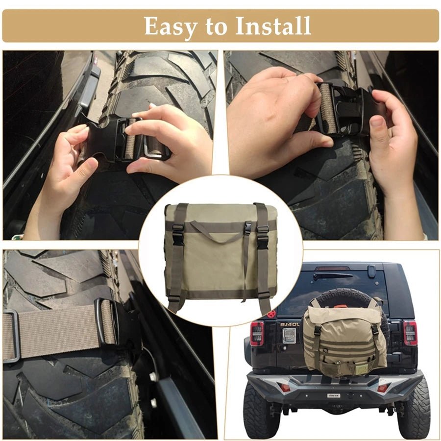 Black Khaki Large Capacity Outdoors Spare Tire Tool Storage Bag Trash Bag SUV Trunk Organizer for Outdoor Off-Road Recovery Gear Spare Tyre Storage
