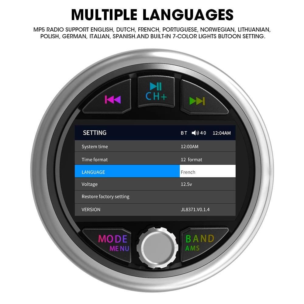 Boat Radio MP5 Marine Source Media Player AM FM RDS Receiver MP3 Stereo MP4 Video Play Bluetooth for ATV UTV SPA RZR Marine Radio